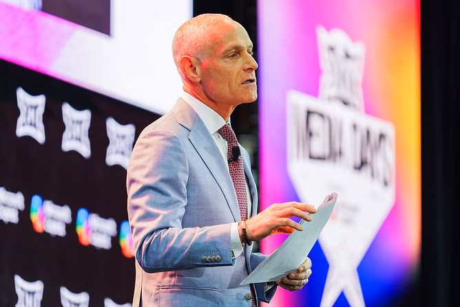 "Must be really struggling": CFB fans have wild reactions to Big 12-WWE collab amid Brett Yormark's pitch for 16 team CFP