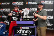 Connor Zilisch (left) celebrates in victory lane with owner Dale Earnhardt Jr. (right) after winning the BetRivers 200 at Dover Motor Speedway - Source: Imagn