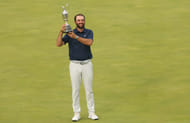 Scottie Scheffler lifts the Claret Jug at the 2025 Open Championship Trophy - Image Source: Imagn