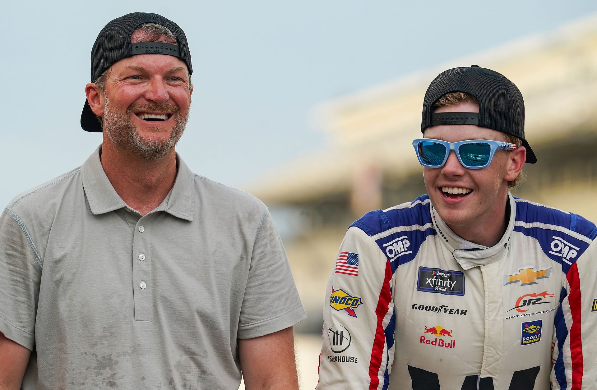 Dale Earnhardt Jr. with Connor Zilisch after winning the Pennzoil 250. Source: Imagn
