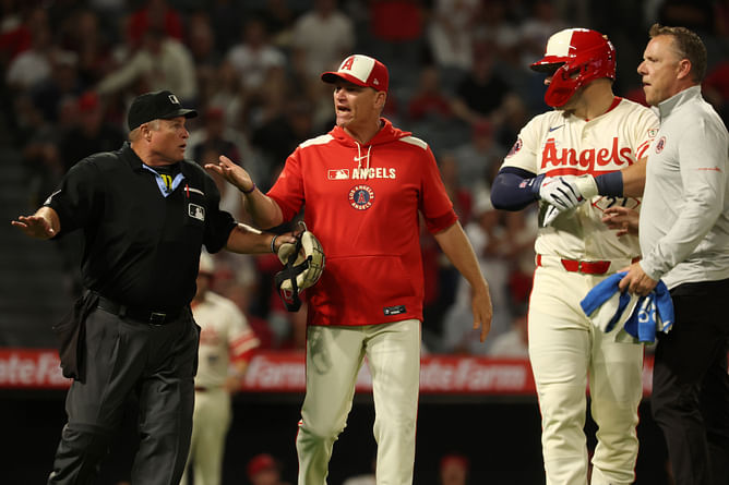 Watch: Chaos unfolds as Mike Trout becomes 4th Angels' victim in fiery clash vs. Rangers