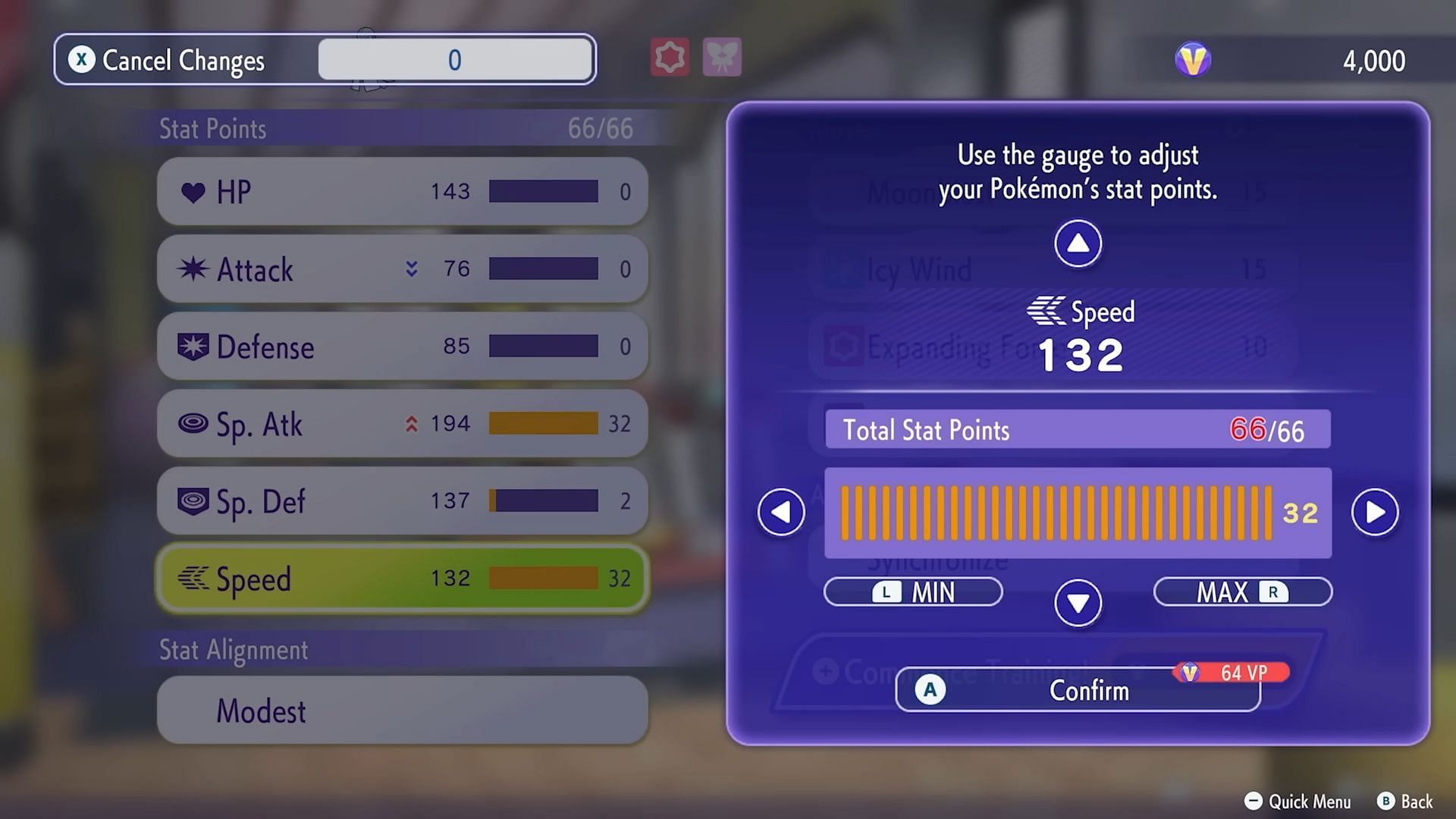 VP can be seen in the in-game training system revealed in the recent trailer (Image via The Pokemon Company)