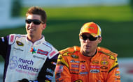Denny Hamlin (L) and Kevin Harvick before the 2008 Subway Fresh Fit 500. Source: Imagn