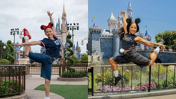 Suni Lee and Jordan Chiles strike iconic poses while enjoying off-season with special visit to Disney Parks