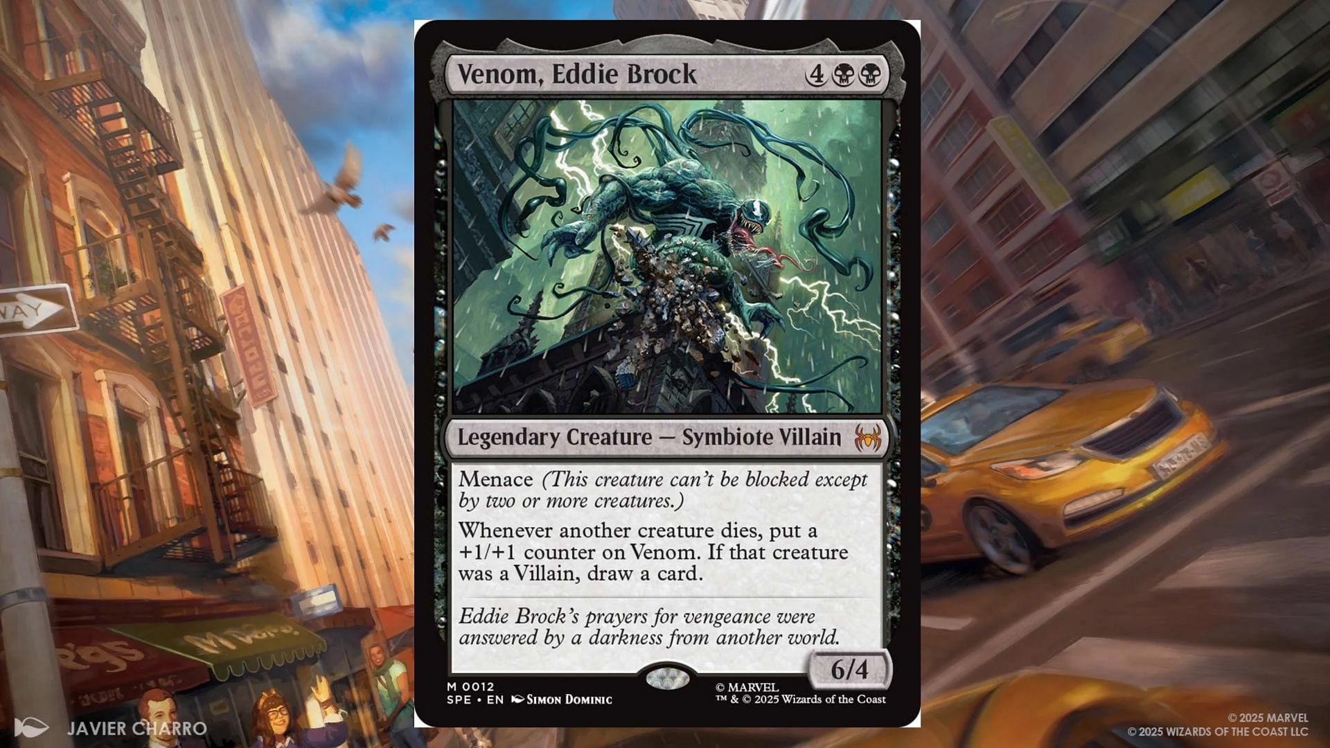 Venom&#039;s endless hunger is shown on his card, with the constant growing, anytime a creature types. Reminds of us cards like Sengir Vampire only better (Image via Wizards of the Coast)
