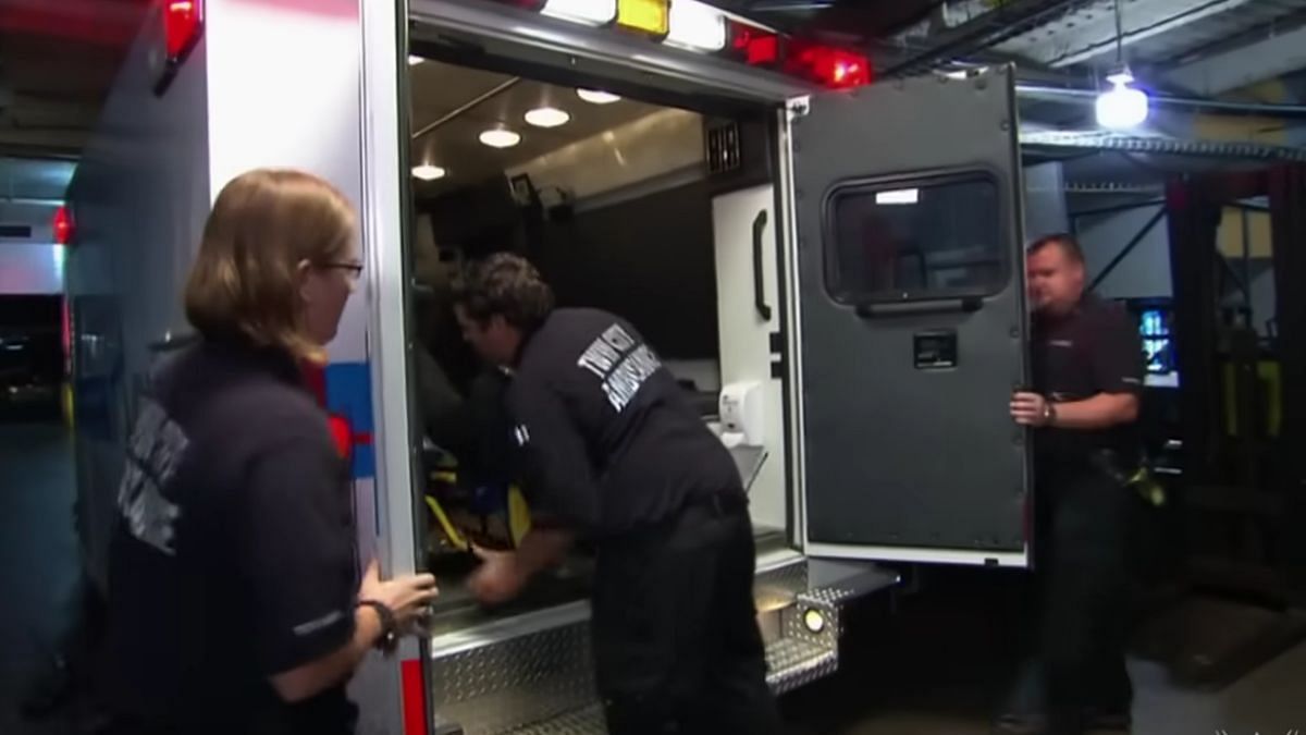 Injured star put into an ambulance (Image via WWE