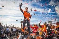 Pato O'Ward celebrates after winning Race 1 of IndyCar's 2025 double-header at Iowa Speedway - Source: Getty