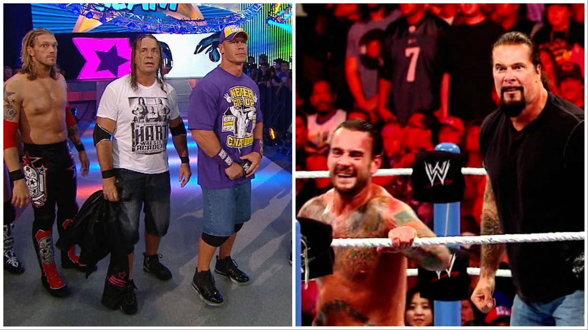 Edge, Bret Hart, John Cena, CM Punk and Kevin Nash. (Photos: WWE.com and WWE on YouTube)