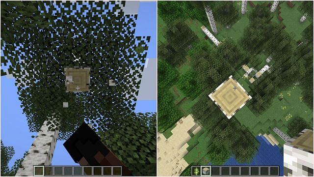 A player breaking a tree and towering up quickly using the new accessibility features (Image via Sportskeeda Gaming || Mojang Studios)