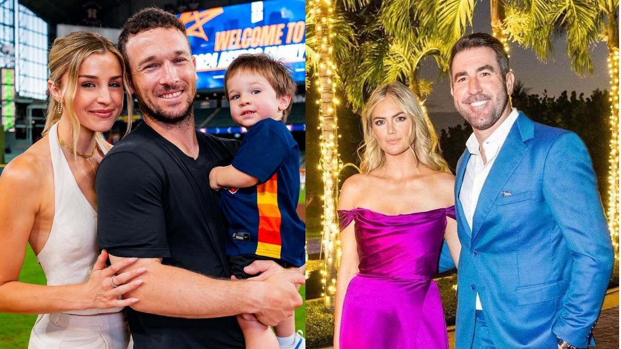Alex Bregman with his wife, Reagan, and son, Knox (L), Justin Verlander with his wife, Kate Upton (R) (Images from - Instagram.com/@reaganelizabeth, Instagram.com/@justinverlander)
