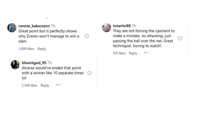 Screenshot of TennisTV&#039;s Instagram post featuring fans&#039; comments | Source: IG/tennistv