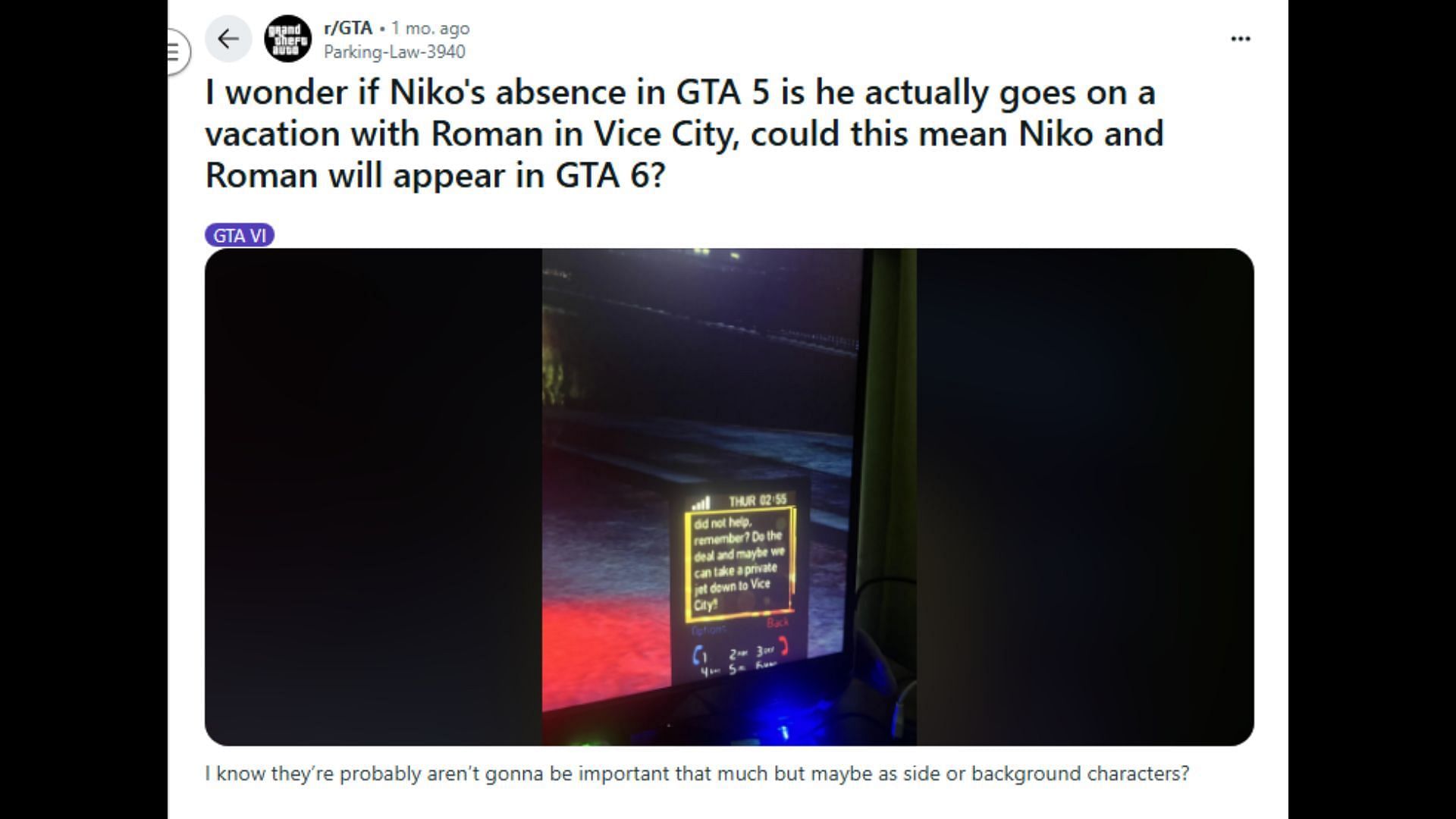 Is Niko Bellic in GTA 6? Fans speculate the protagonist&#039;s return 2/2 (Image via Reddit)