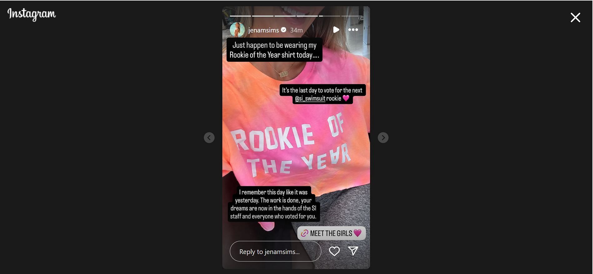 Still taken from Sims&#039; Instagram story for the Rookie of the Year 2025 award (Image Credit: IG @jenamsims)