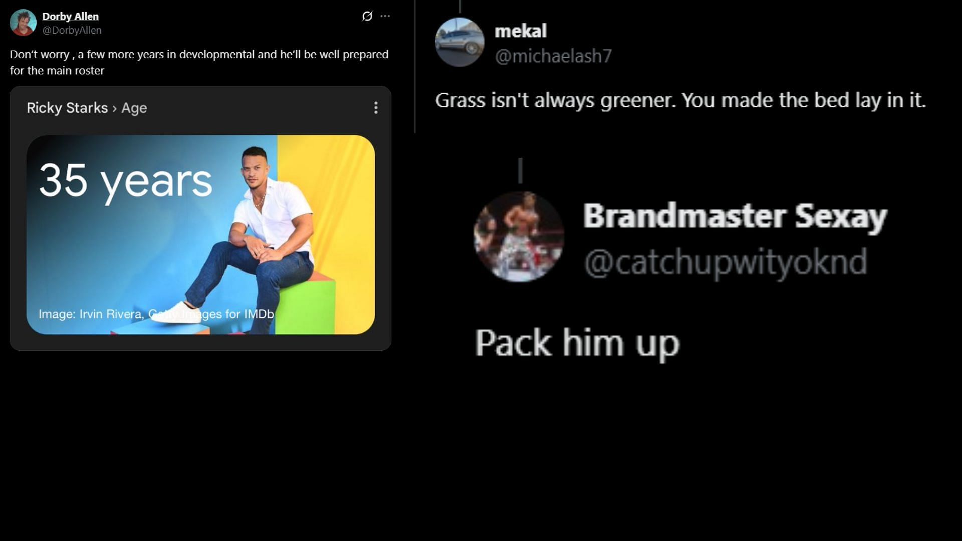 Fans react to Ricky Saints losing to Jasper Troy (Images via @DorbyAllen&#039;s and @JunkyardAkiyama&#039;s X handle)