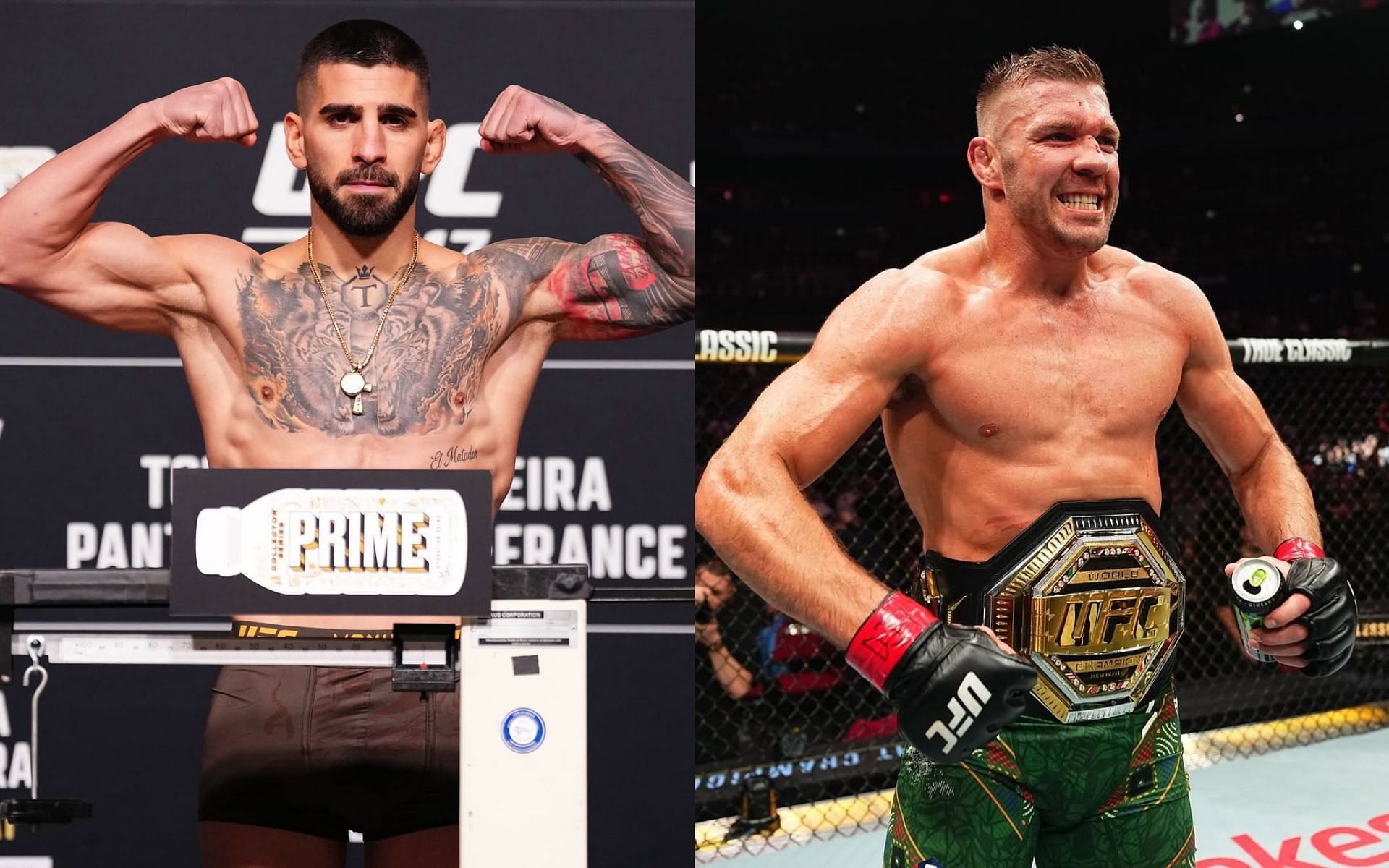 Dricus du Plessis (right) lauds Ilia Topuria (left). [Images courtesy: @ufc and @ufcstore on Instagram]