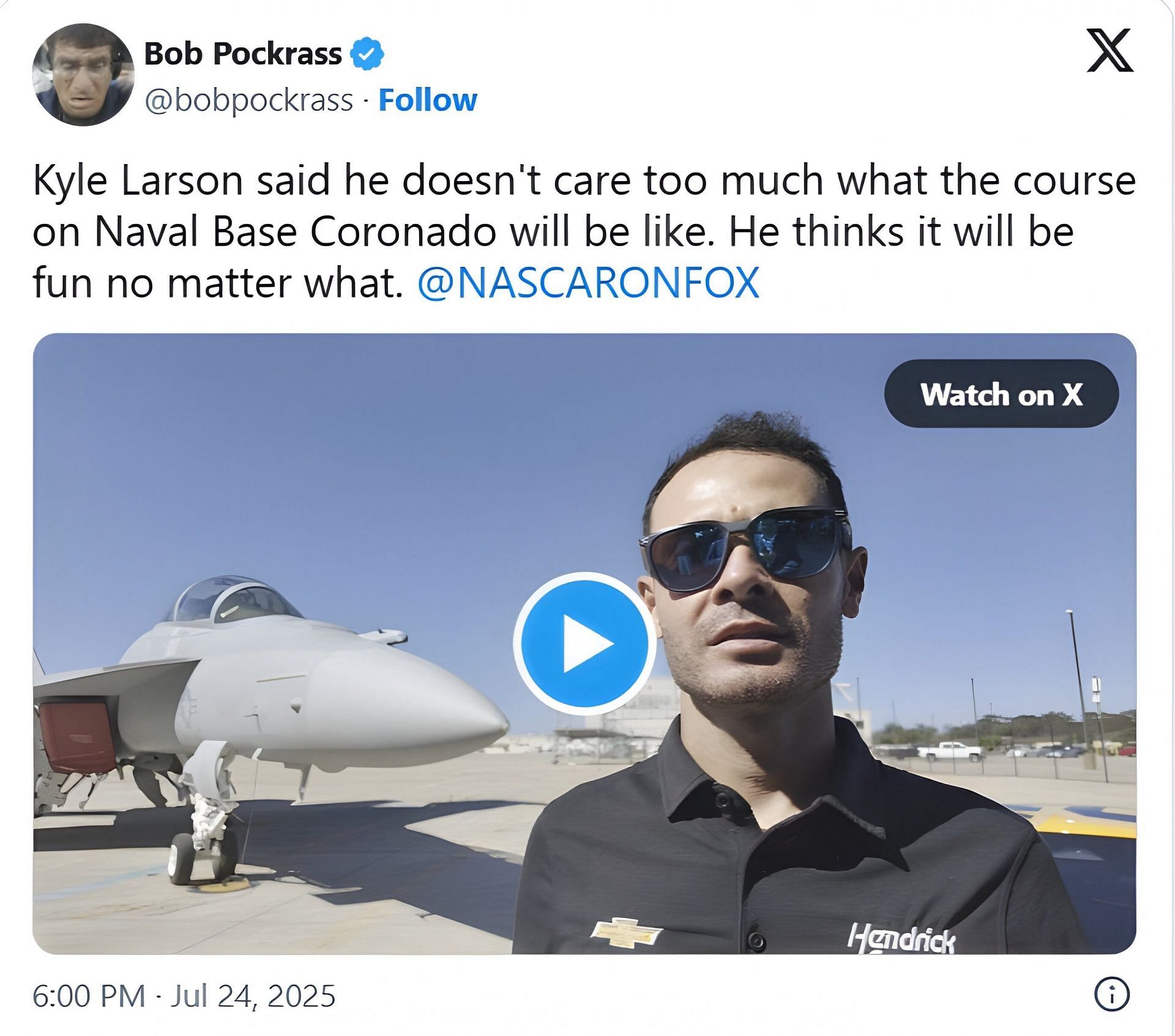 Bob Pockrass&#039; tweet on X. Source: via X, @bobpockrass
