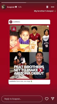 Bryce James' teammate shares 3-word reaction ahead of highly anticipated Arizona debut (Image via Instagram @koapeat)