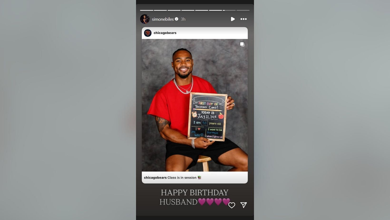 Jonathan Owens received birthday message from Simone Biles (Image Credit: Biles/IG)