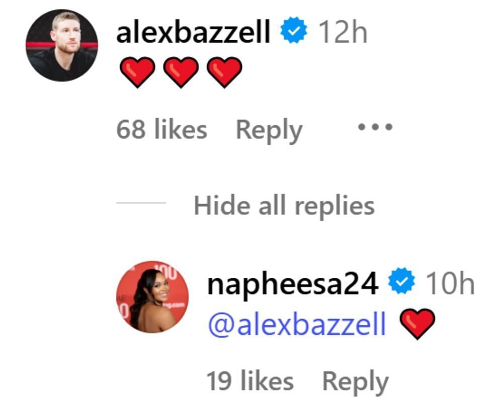 Alex Bazzell comments on Napheesa Collier&#039;s IG post. (Photo: @napheesa24 on IG)