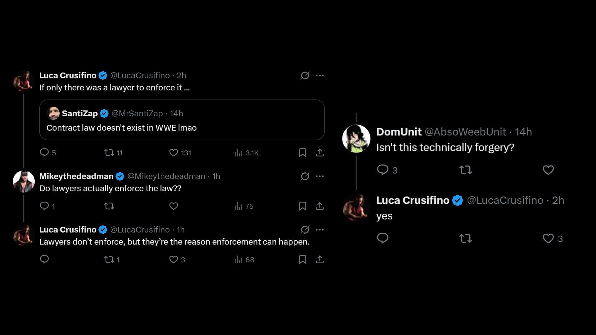 Luca Crusifino&#039;s defense for John Cena! [Images from Crusifino&#039;s X account]