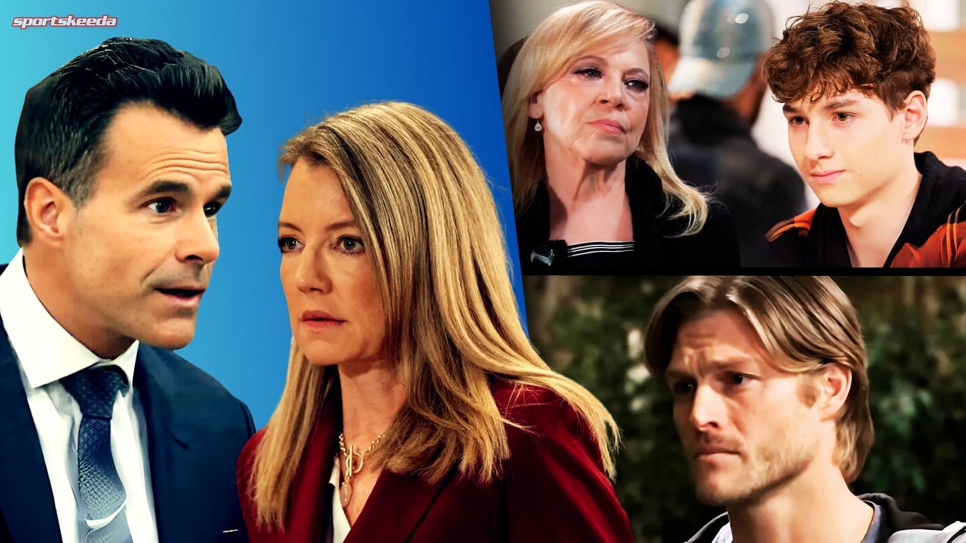 Clockwise from left, Drew, Nina, Liesl, Rocco and Vaughn on General Hospital (Custom edit by Sportskeeda, Original images via ABC Network)