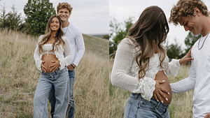 JJ McCarthy’s pregnant fiancée Katya Kuropas gets emotional while flaunting baby bump as couple shares final moments before Vikings training camp