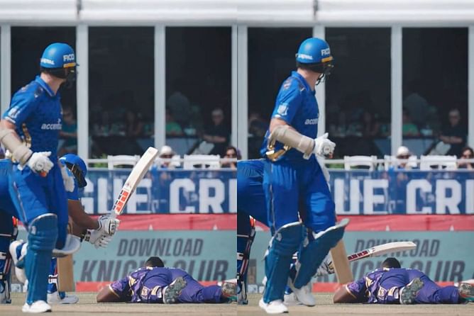 Kieron Pollard hilariously smacks KKR star with his bat during MINY vs LAKR MLC 2025 match [Watch]