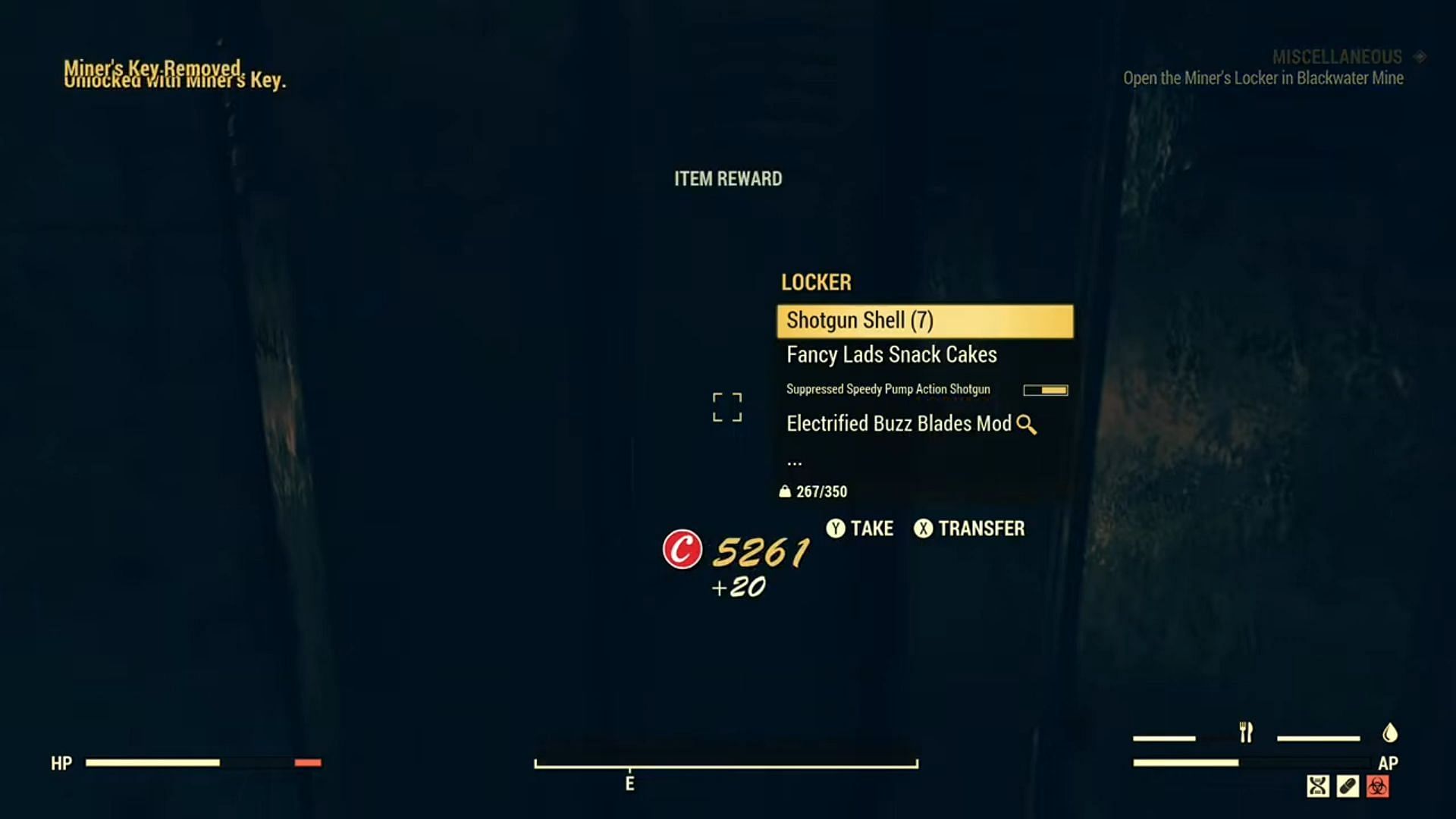 Looting the Miner&#039;s Locker (Image via Bethesda Softworks | YouTube/Two Minute Tutorials)