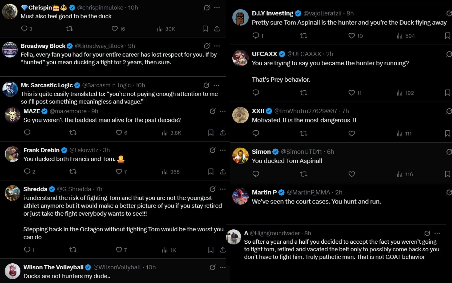Fans react to Jon Jones&#039; recent comments. [Screenshots courtesy: @JonnyBones on X]