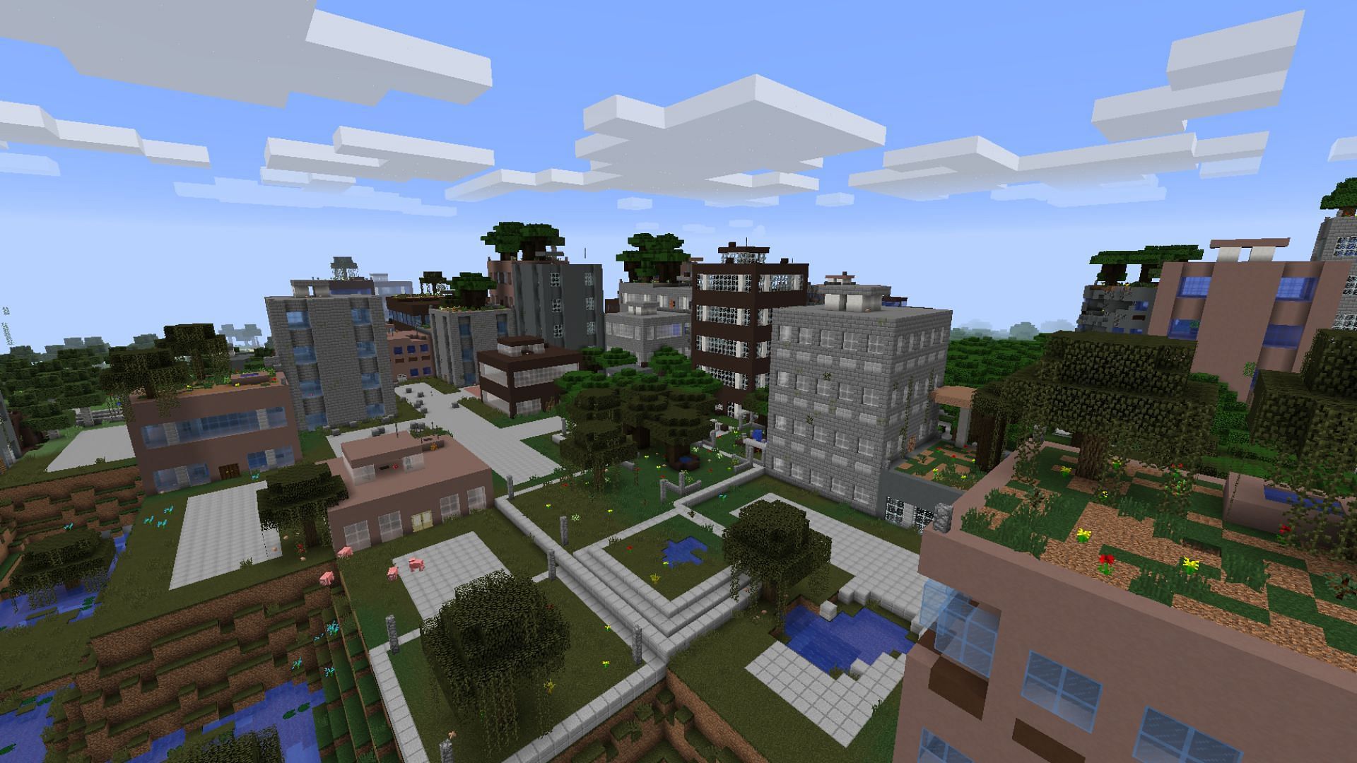 The Lost Cities allow players to spawn in an abandoned city and explore its buildings (Image via CurseForge/McJty)