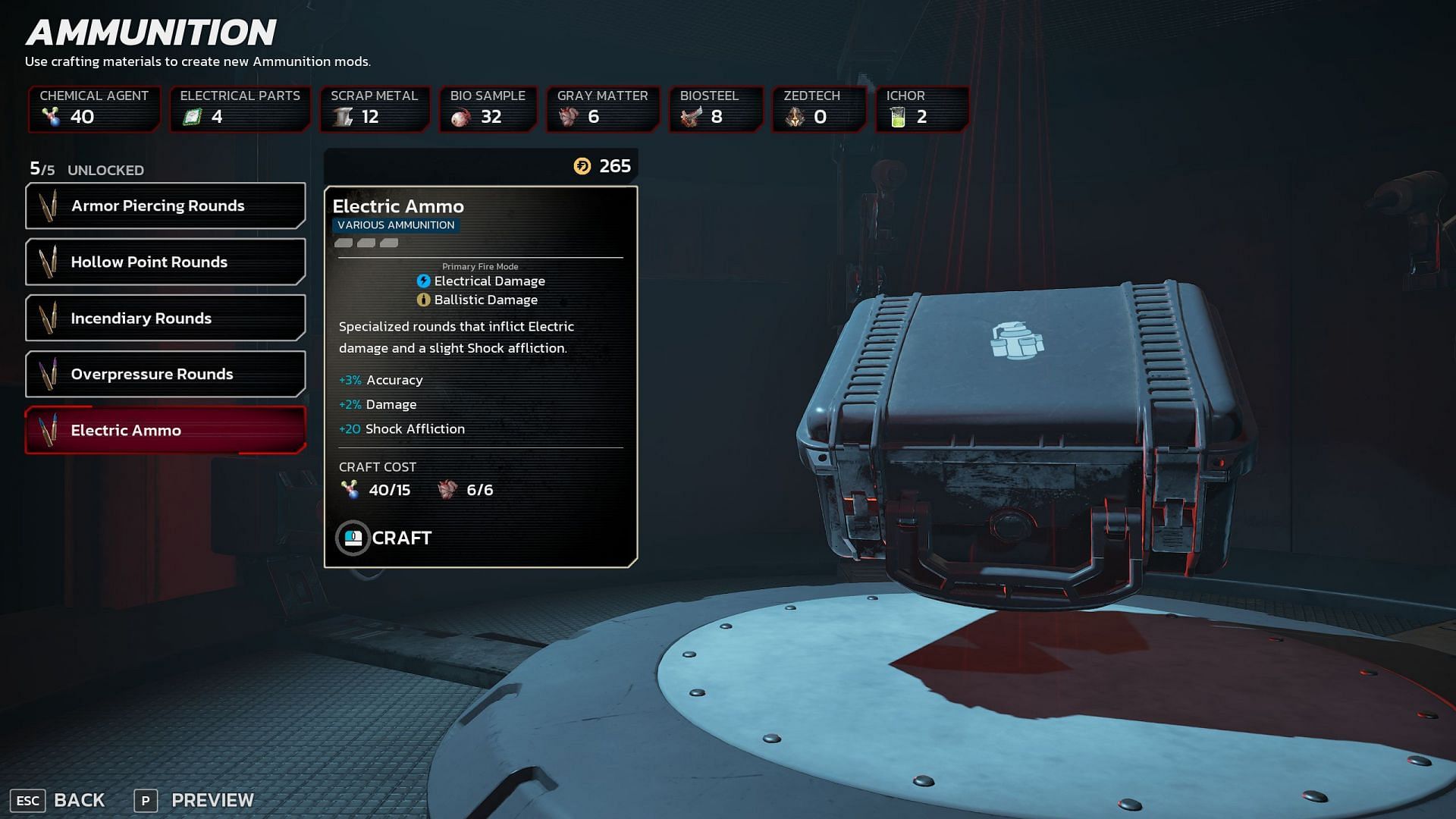 Using crafting materials to create mods in-game (Image via Tripwire Interactive)