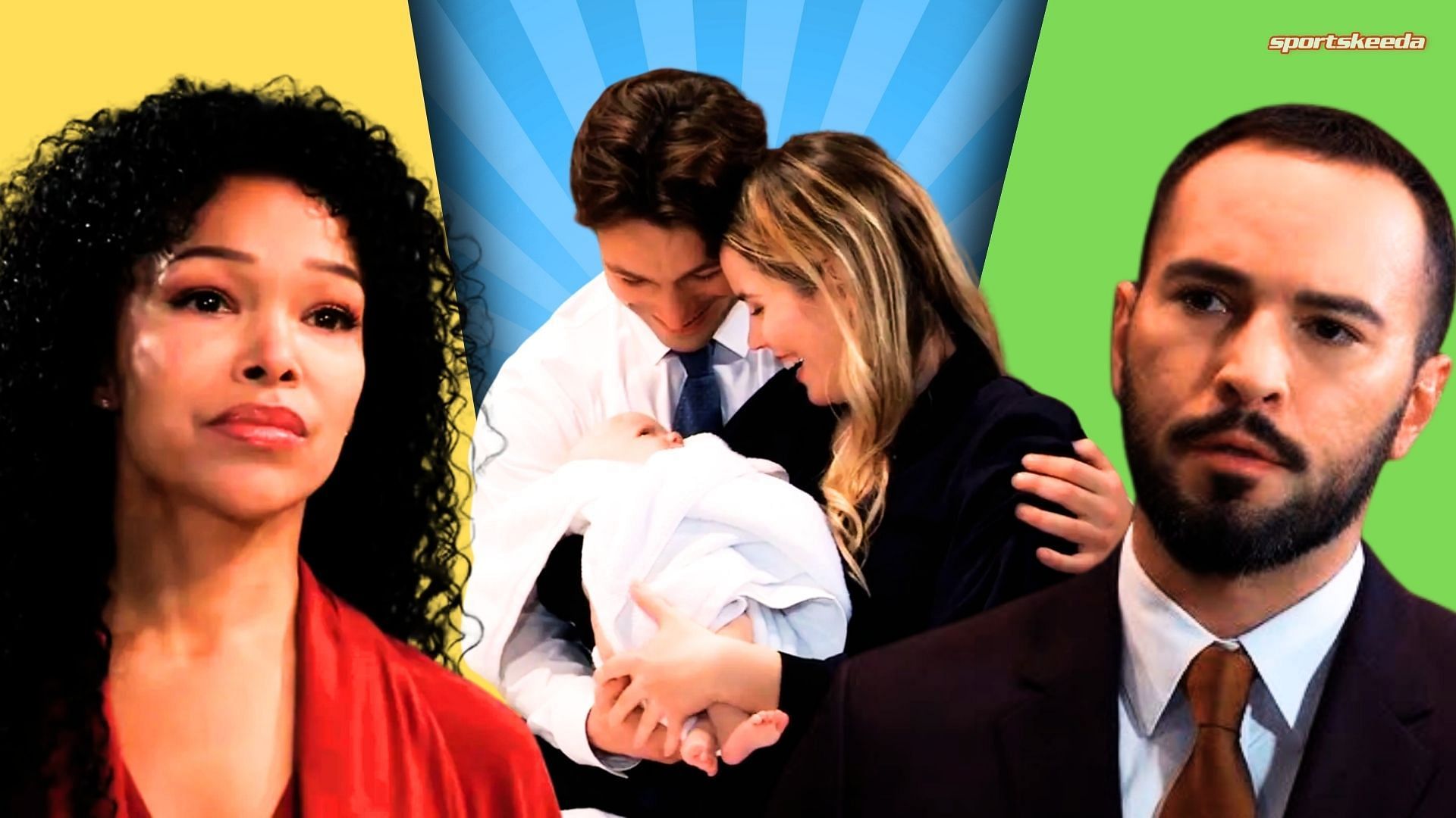 From left, Portia, Michael, Sasha and Marco on Generl Hospital (Custom edit by Sportskeeda, Original images via ABC network)