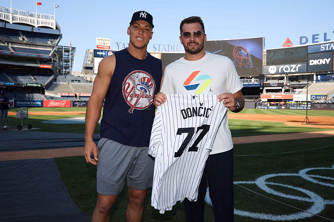 “Aaron Judge can play basketball” - Luka Doncic endorses No. 99’s hoop potential after receiving exclusive gifts from captain at Yankee Stadium
