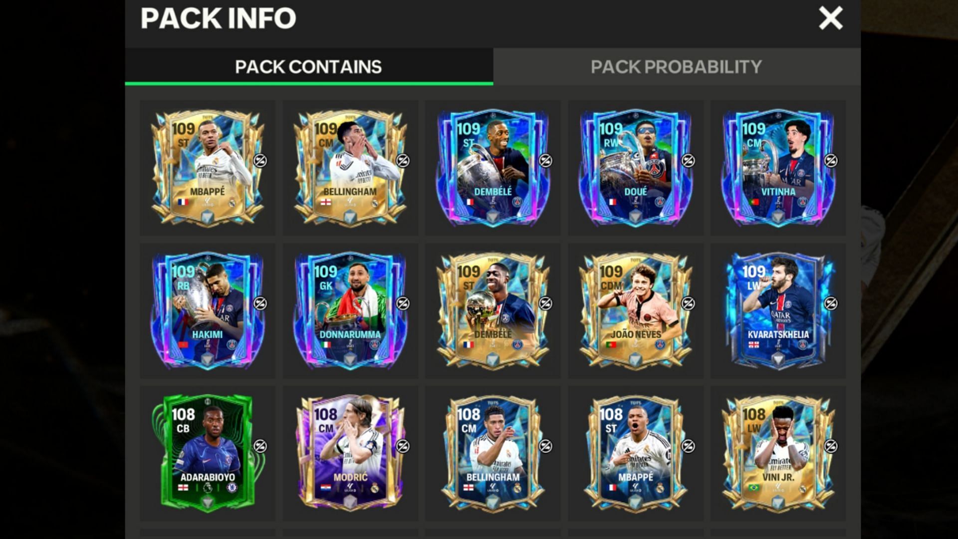 Snippet showing the best players in the EA FC Mobile World Elite Clubs Pack (Image via EA Sports)