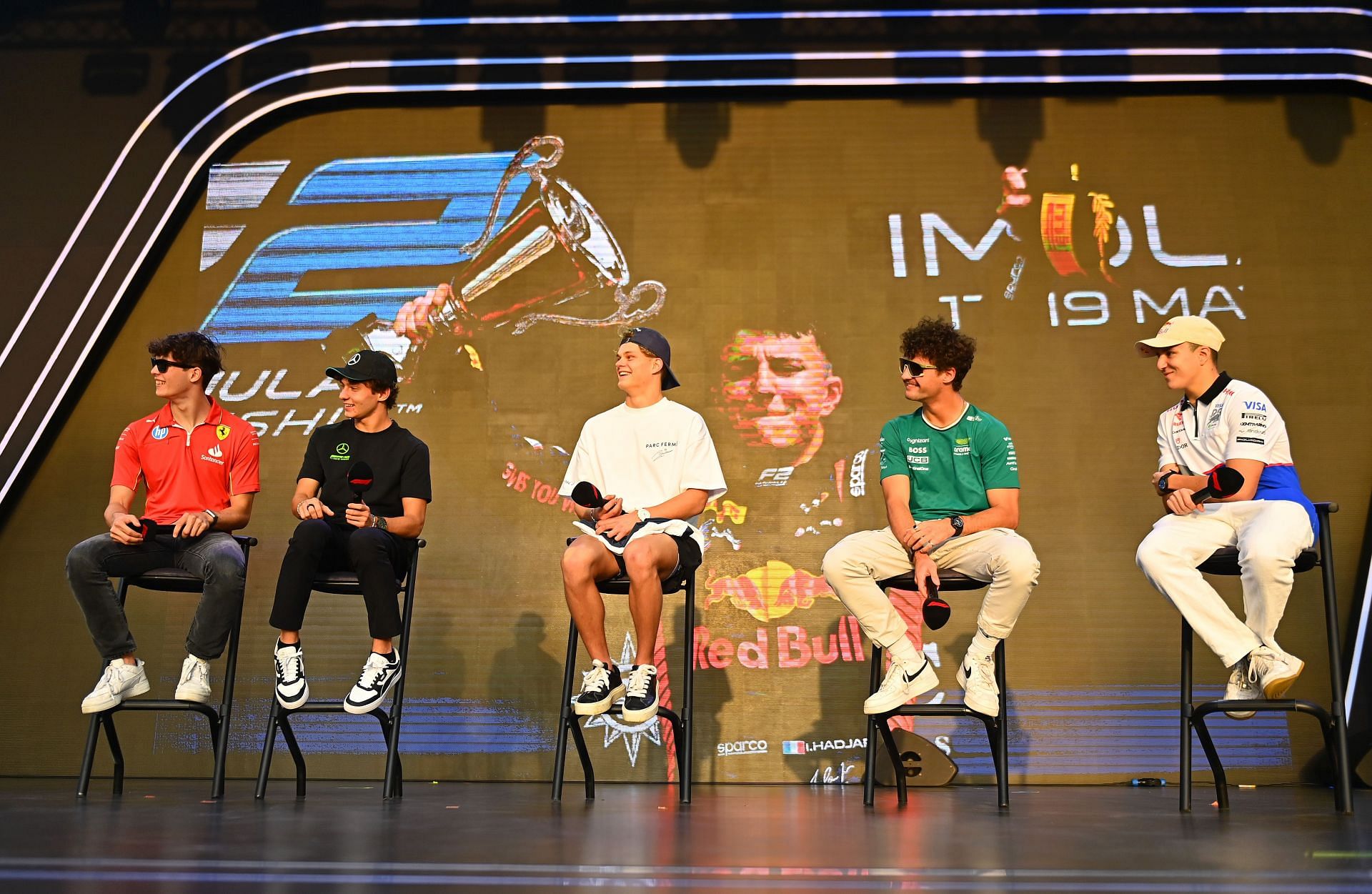 (L-R) Oliver Bearman, Kimi Antonelli, Paul Aron, Jak Crawford, and Isack Hadjar at the 2024 Lusail Sprint race. Source: Getty