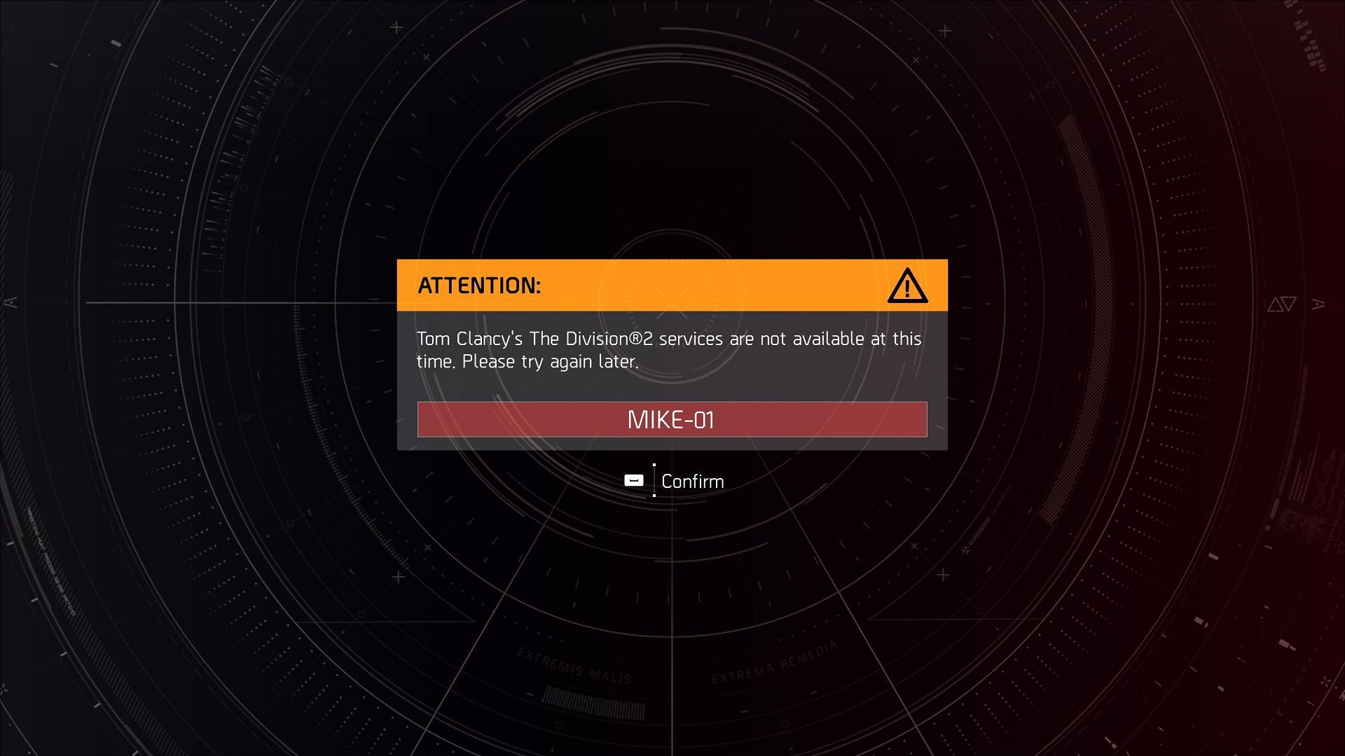 The Mike-01 error code in The Division 2 (Image via Sportskeeda Gaming || Ubisoft)