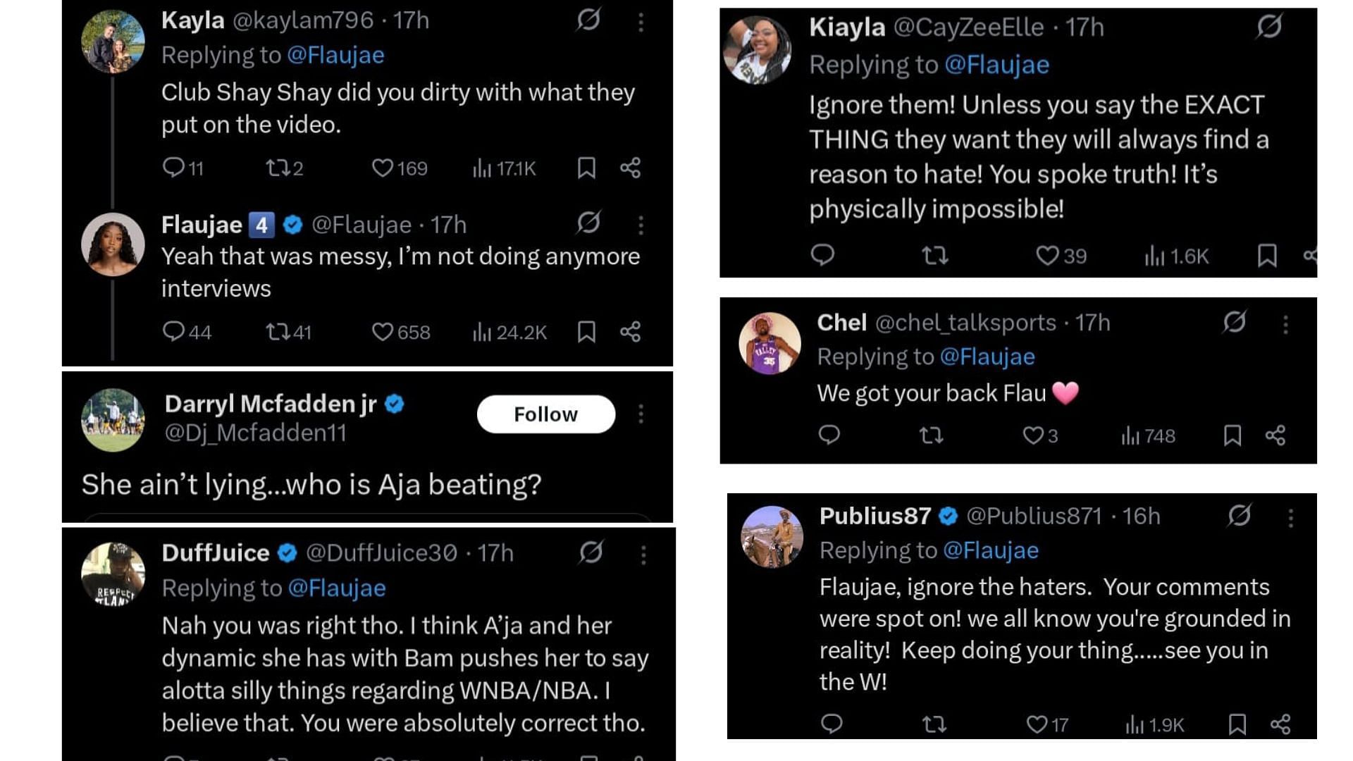Fan comments replying to Flau&#039;jae Johnson&#039;s tweet