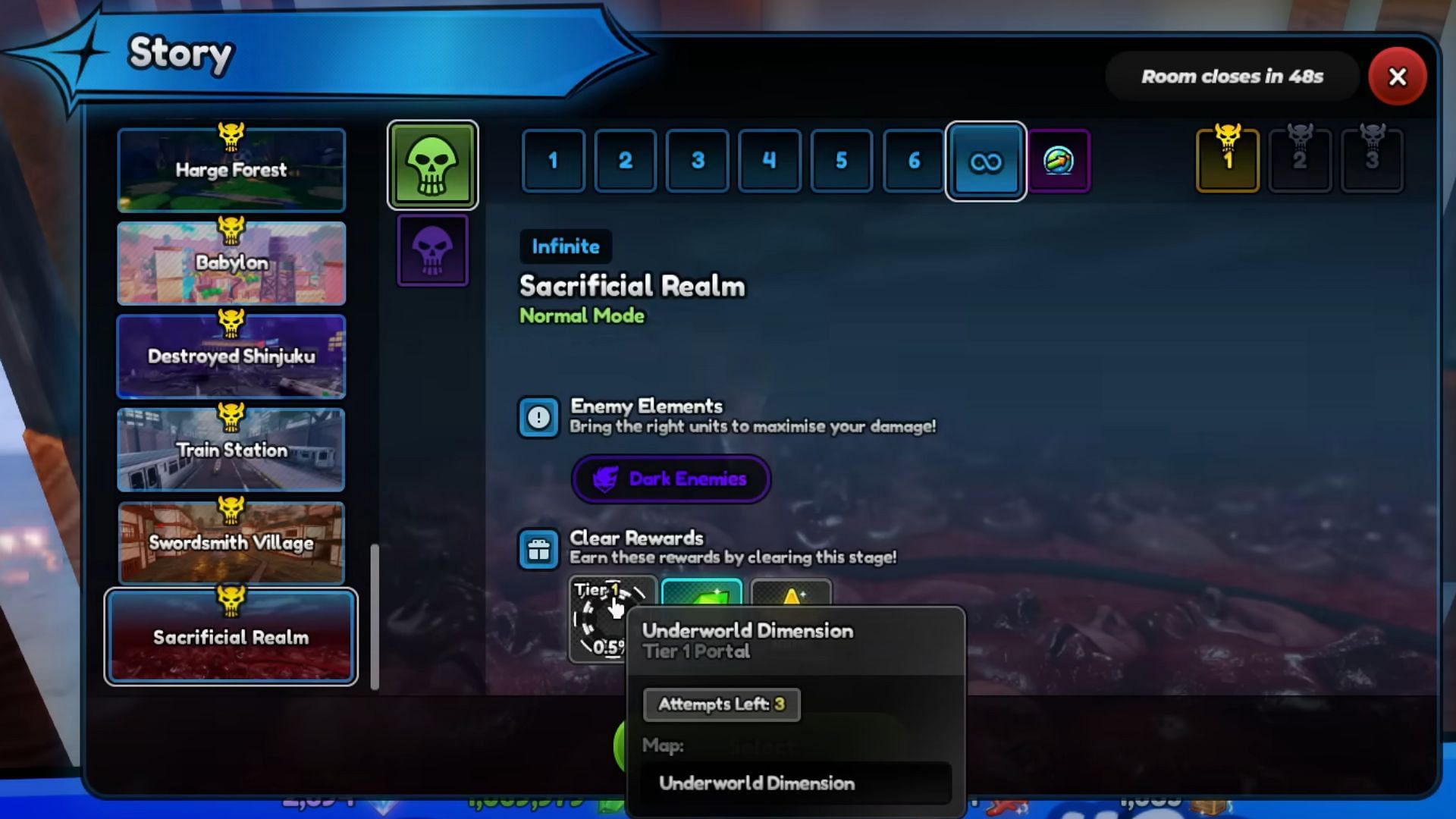 The Sacrificial Realm Story stages (Image via Roblox)