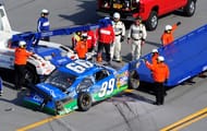 NASCAR Cup Series driver Carl Edwards' 99 car after a crash in the 2009 Aaron's 499. Source: Imagn