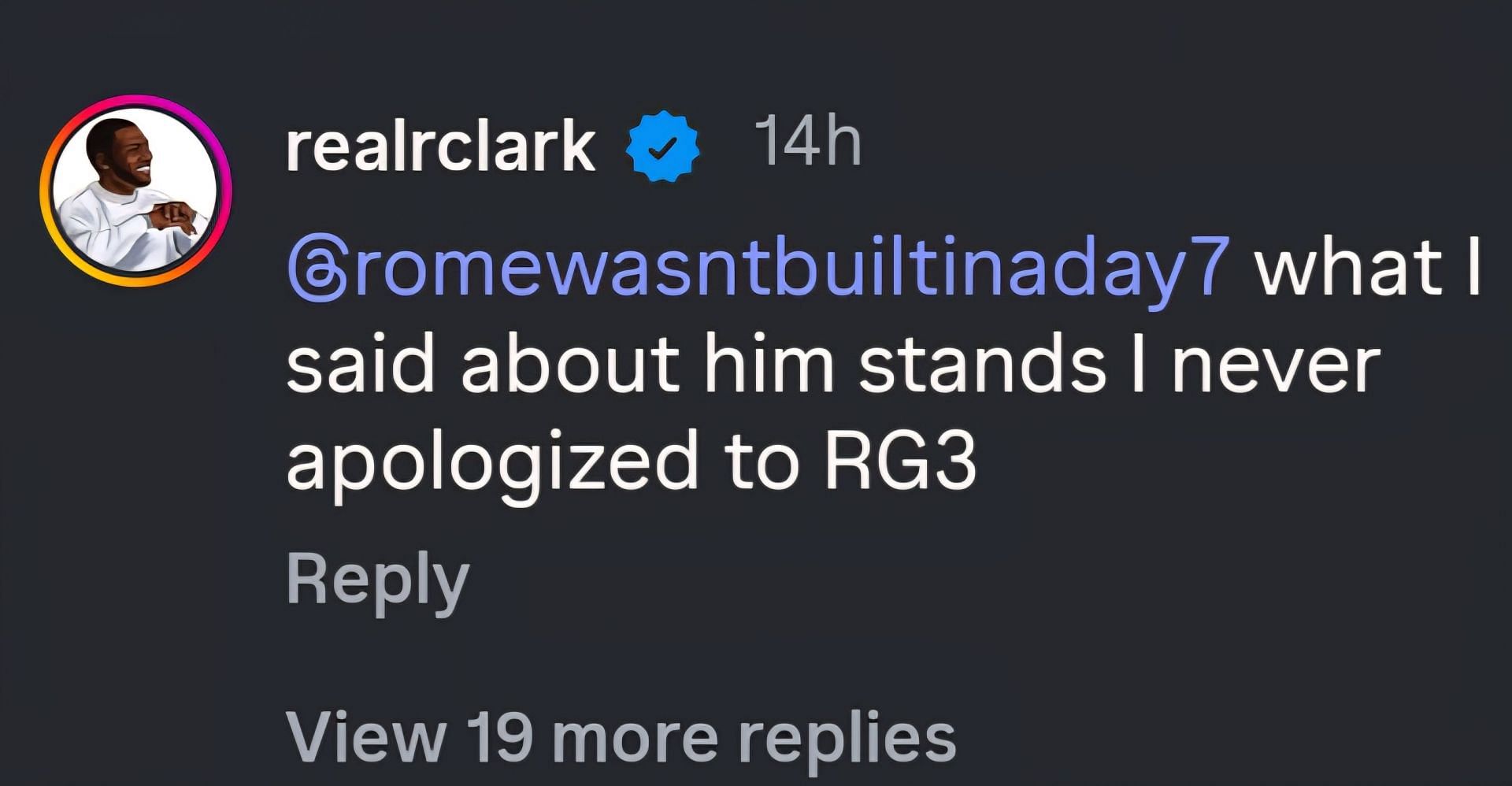 A screenshot of Clark&#039;s comment. [Image credits: Instagram]