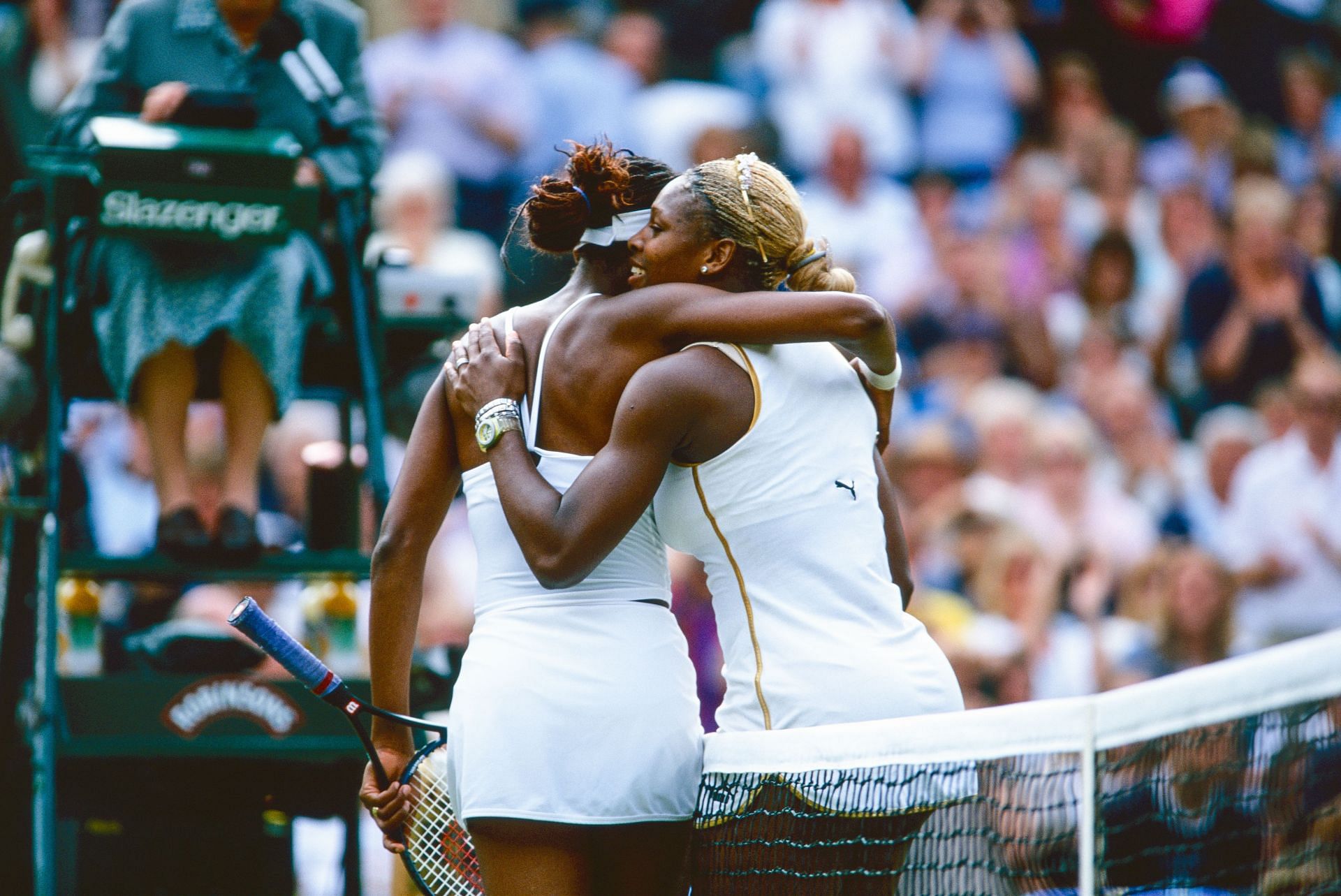 Serena Williams hugs sister Venus at the 2002 Wimbledon Championships | Image Source: Getty