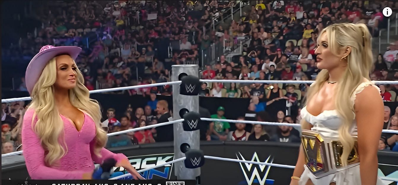 Tiffany Stratton and Trish Stratus on SmackDown (Image Credit: WWE YouTube)