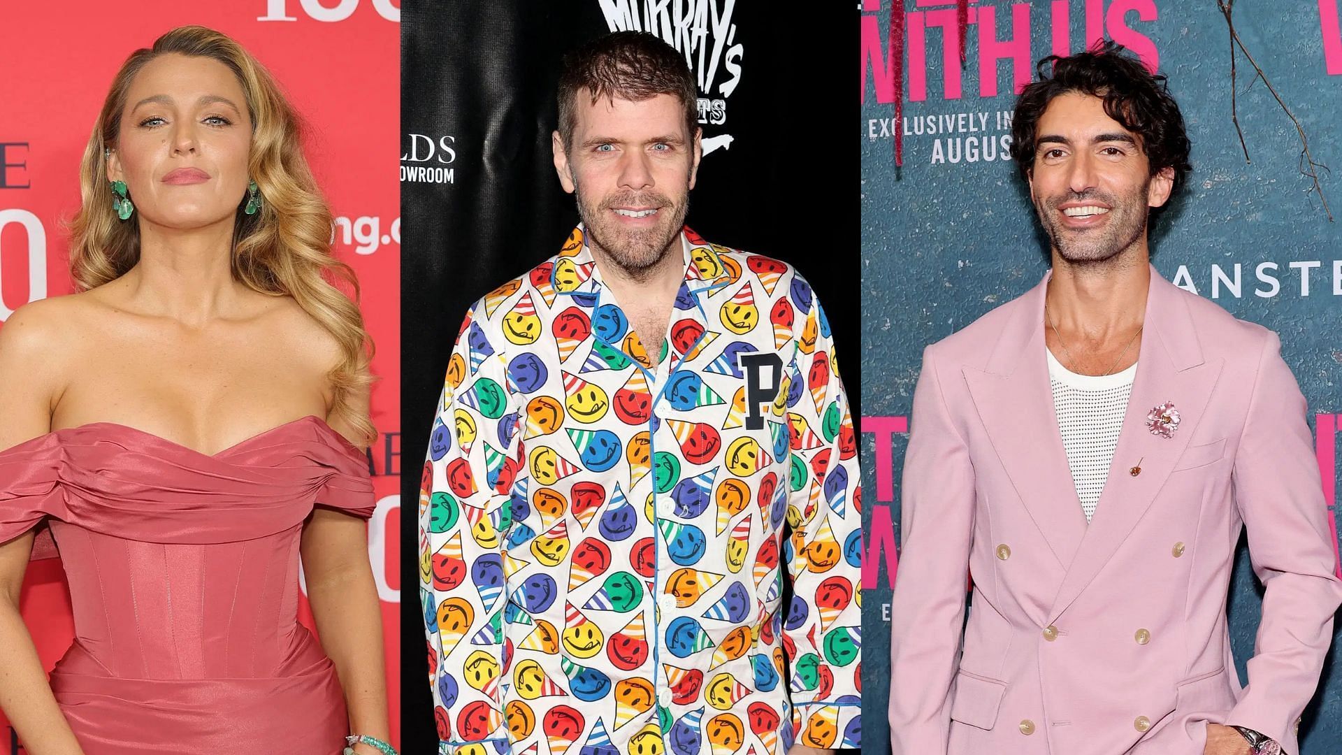 From L to R: Blake Lively, Perez Hilton and Justin Baldoni: Image via Getty Images 