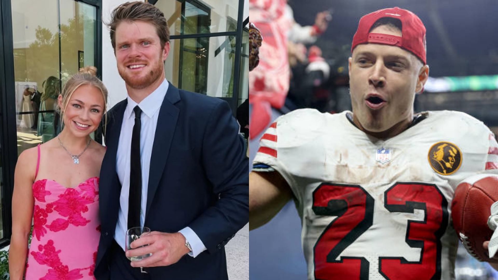 Sam Darnold and Katie Hoofnagle received congratulations from Christan McCaffrey. (Photos via Getty Images/Katie Hoofnagle