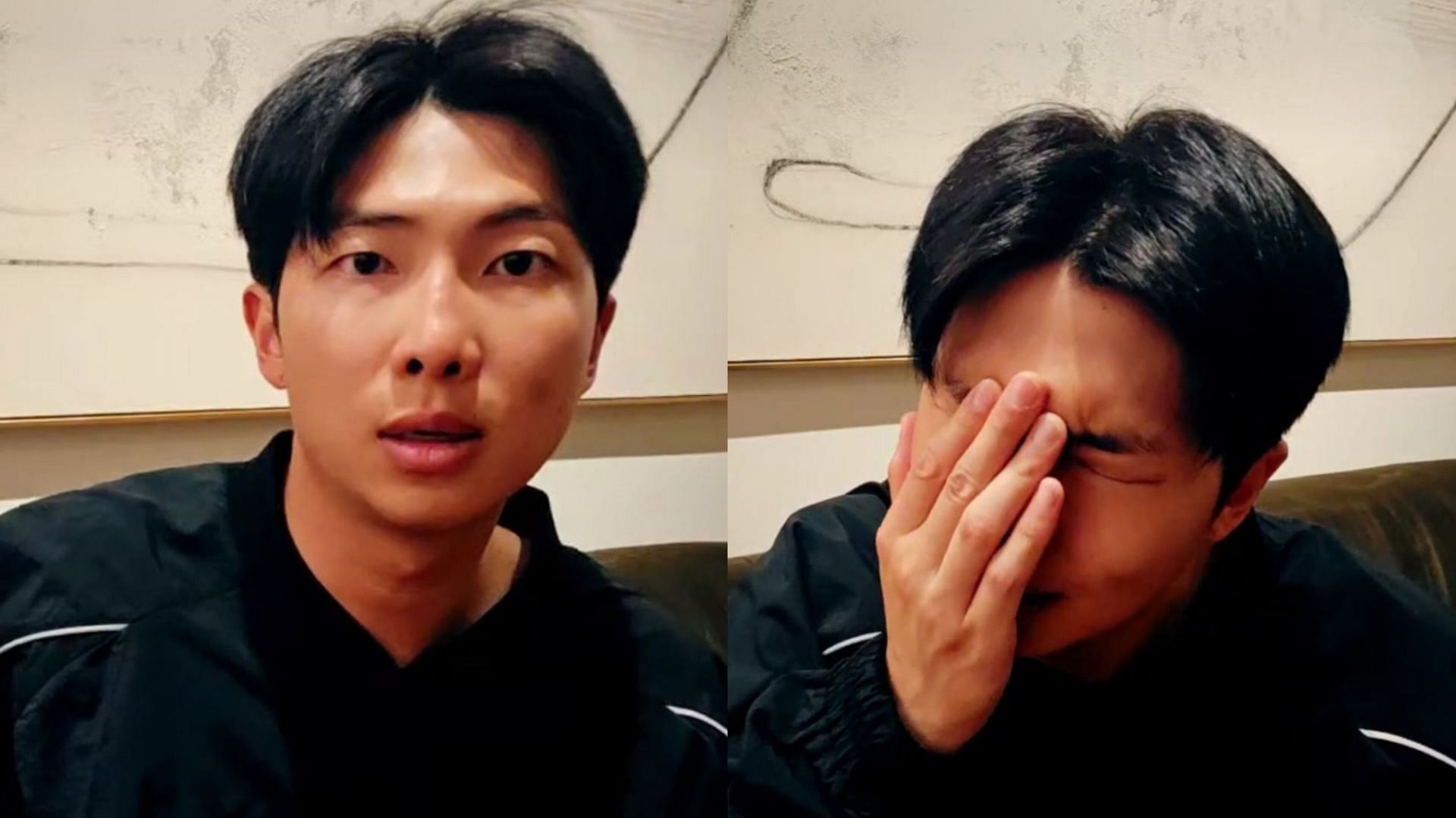 BTS&rsquo; RM reveals his phone fell in water (Images via Weverse)