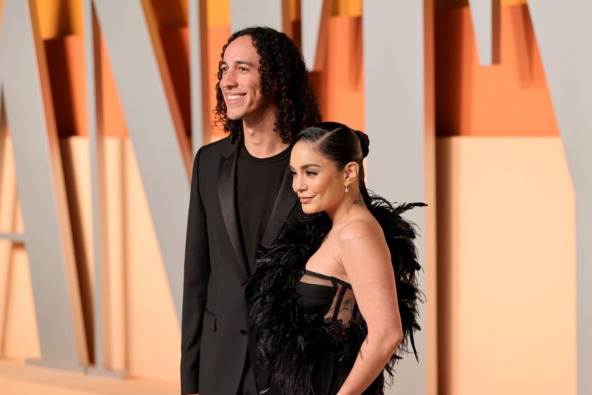 Cole Tucker and Vanessa Hudgens attend the 2025 Vanity Fair Oscar Party. - Source: Getty