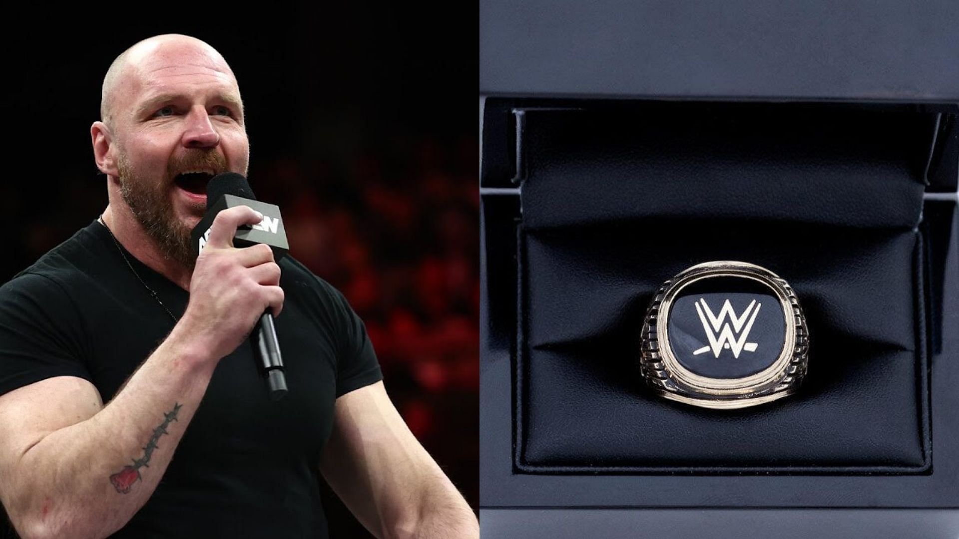 AEW star Jon Moxley (left) and WWE Hall of Fame ring (right). (Image credits: AEW YouTube channel &amp; wwe.com)
