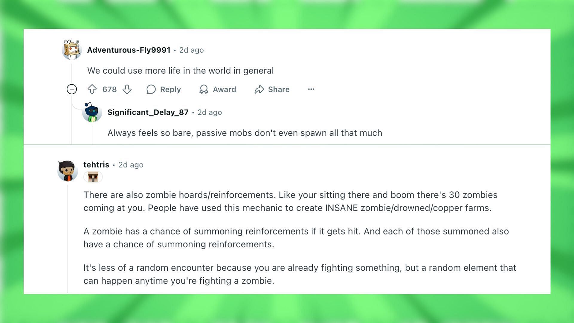 Redditors give suggestions on making the blocky world more interesting (Image via Reddit)