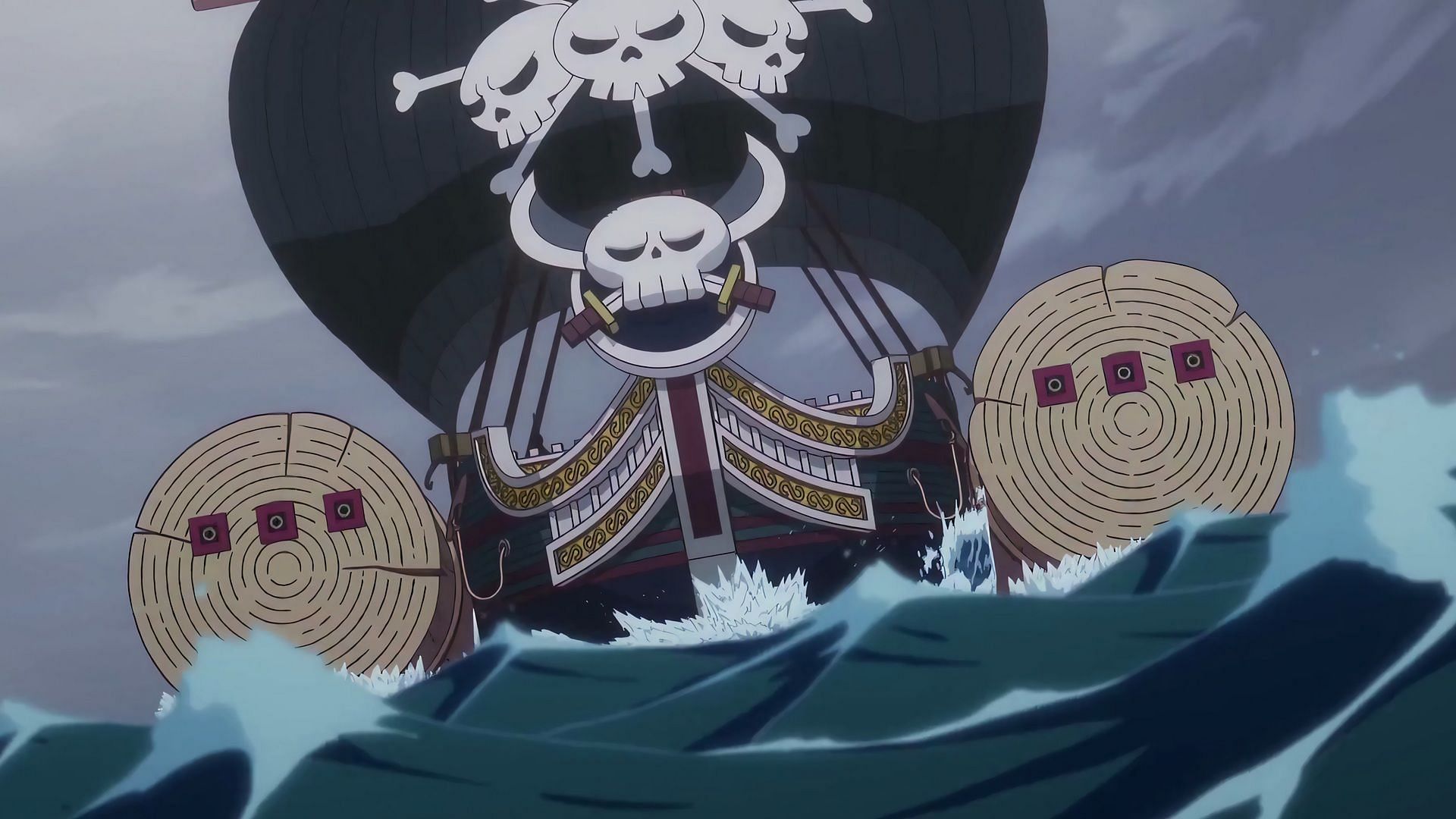 Blackbeard&#039;s ship, the &quot;Saber of Xebec&quot; (Image via Toei Animation)