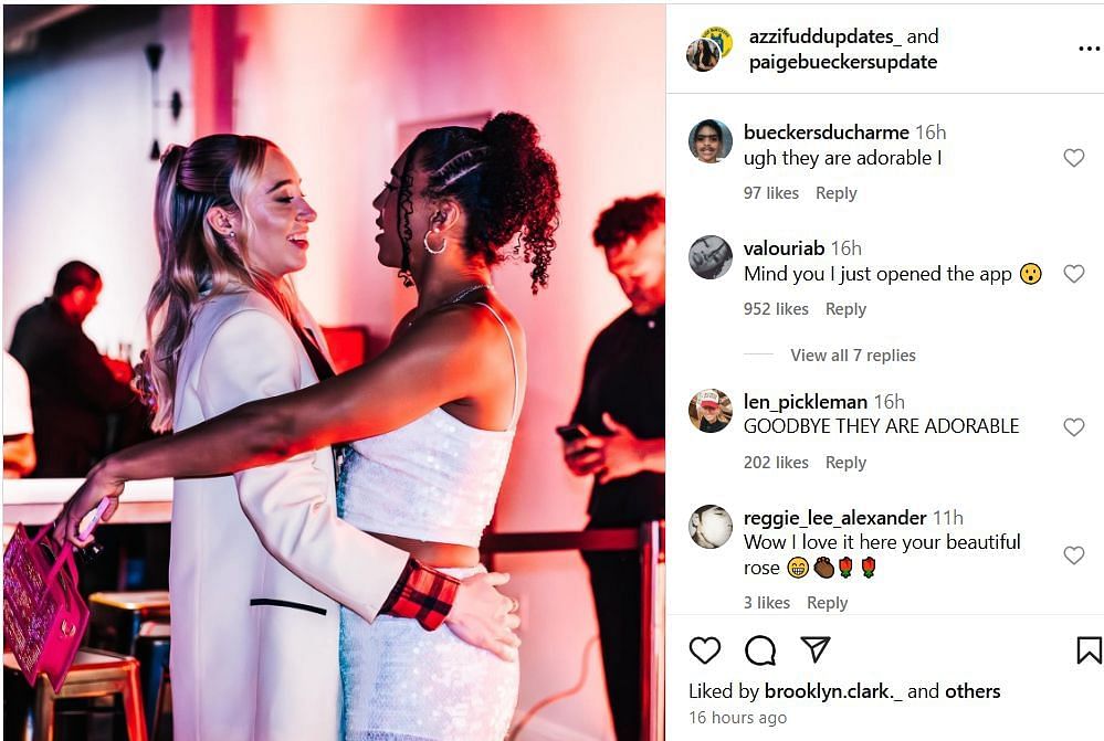 College hoop fans react to Paige Bueckers&#039; and Azzi Fudd&#039;s WNBA All-Star Weekend photo on IG. Image via @azzifuddupdates_
